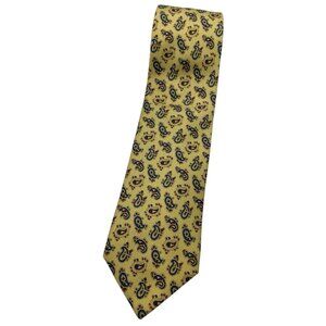 FAÇONNABLE Men's 100% Silk Necktie LUXURY Tie Yellow Paisley W:3.6" EUC